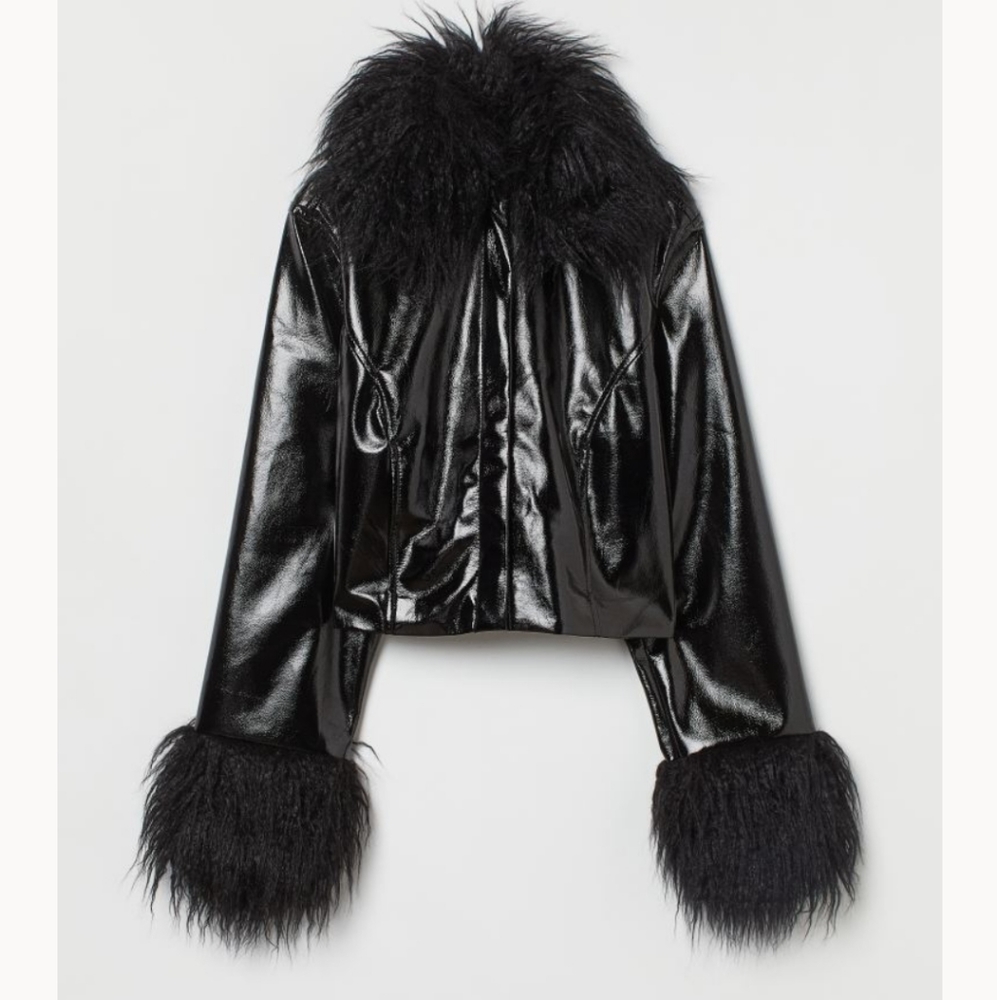 H&M- Divided- Faux Fur Trimmed Jacket, Size L